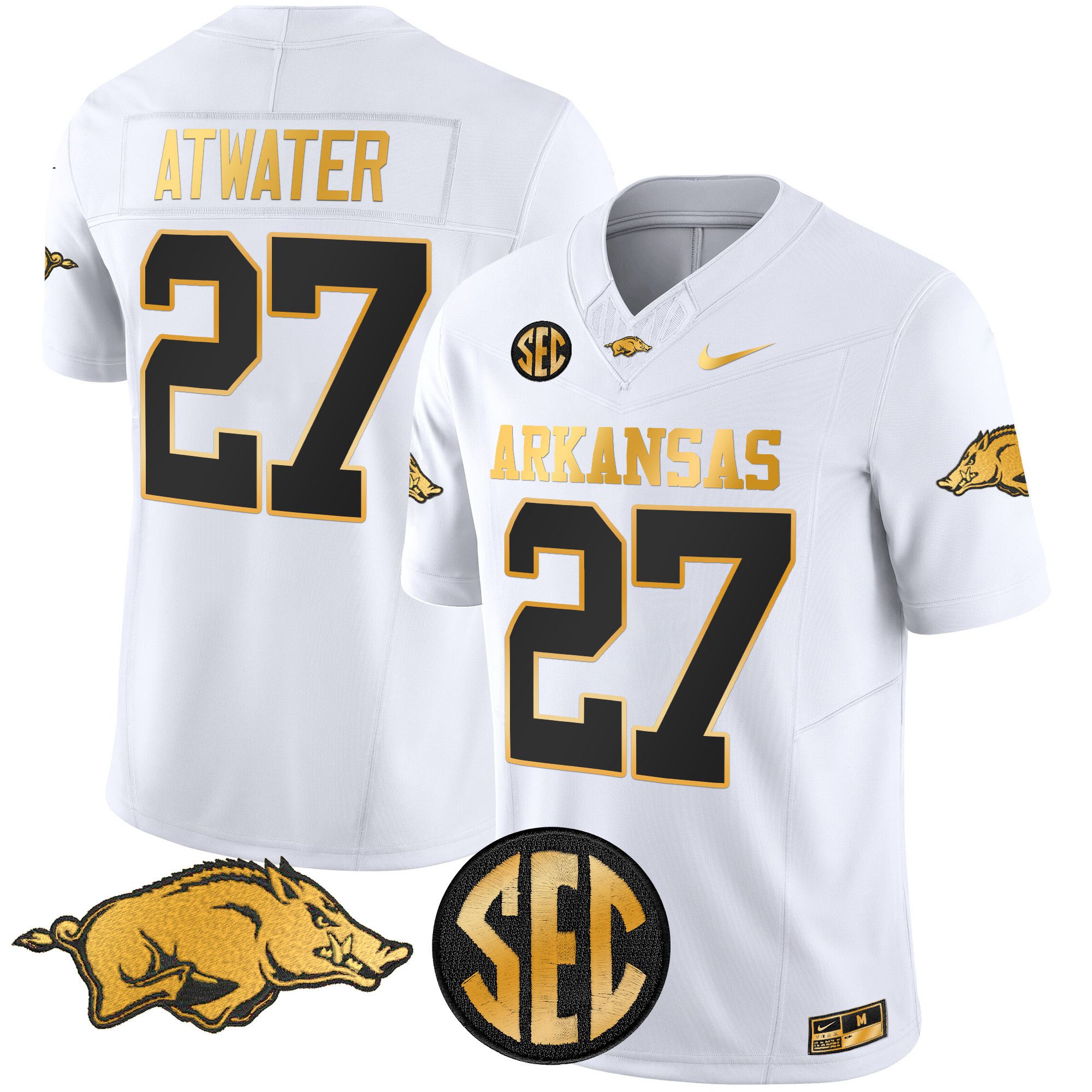 Men Arkansas Razorbacks #27 Atwater White Nike 2024 Gold Vapor Limited NCAA Jersey